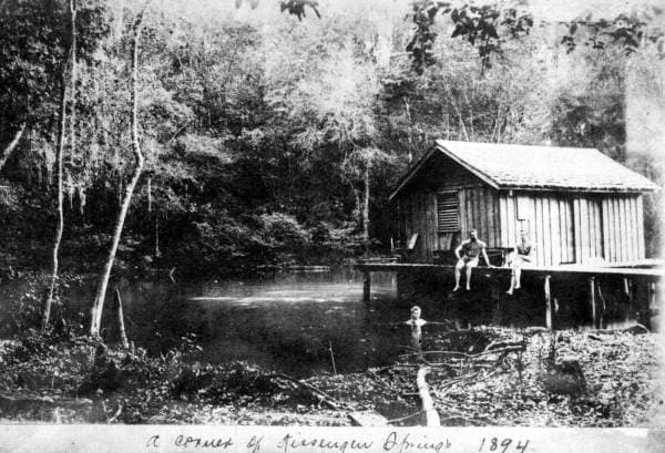 Kissengen Spring bathhouse and swimming area, Polk County Florida, 1894 — at its peak the spring discharged 20 million gallons a day