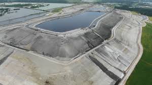Aerial view of phosphate settling ponds in Polk County, Florida — phosphatic clay slime ponds covering hundreds of acres