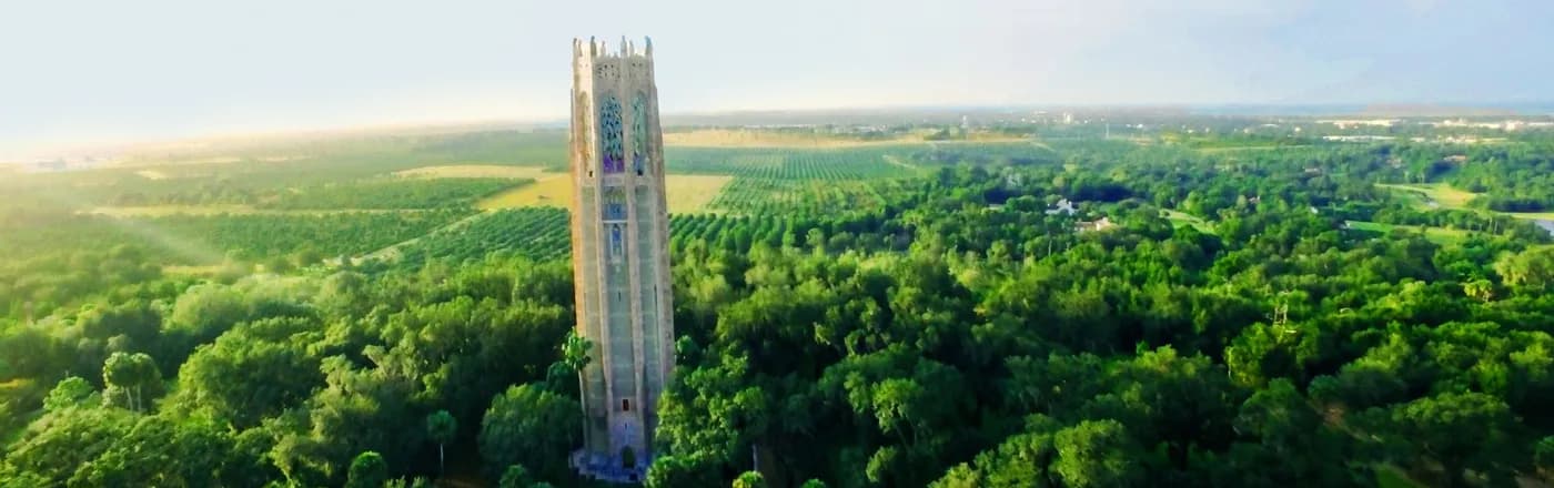 Bok Tower above the groves at Lake Wales