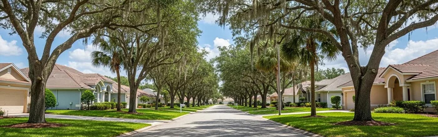 A moss-draped, oak-lined street in a Valrico neighborhood